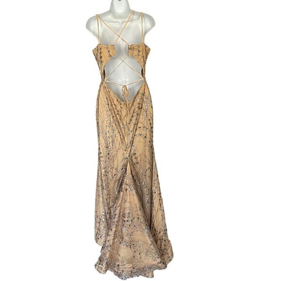 Amarra Colorful Glitter Sequin Tulle Satin Tie Back Floor Length Prom Dress - Picture 6 of 16